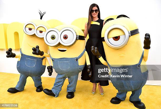 Actress Sandra Bullock arrives at the premiere of Universal Pictures and Illumination Entertainment's "Minions" at the Shrine Auditorium on June 27,...