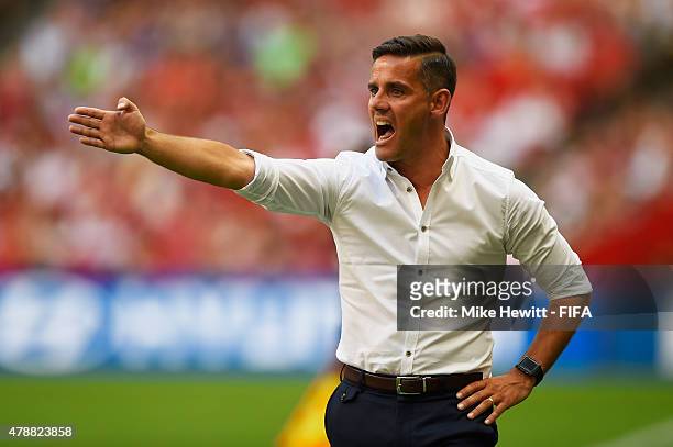 John Herdman of Canada shouts instructions during the FIFA Women's World Cup 2015 Quarter Final match between England and Canada at BC Place Stadium...