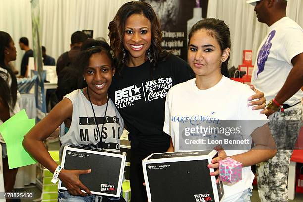 Admena Sembo, Shica Hagood Little and Chrystal Aguilera attend the BET & Make A Wish Foundation Recipients at the BET Experience At LA. Live Day 2-...