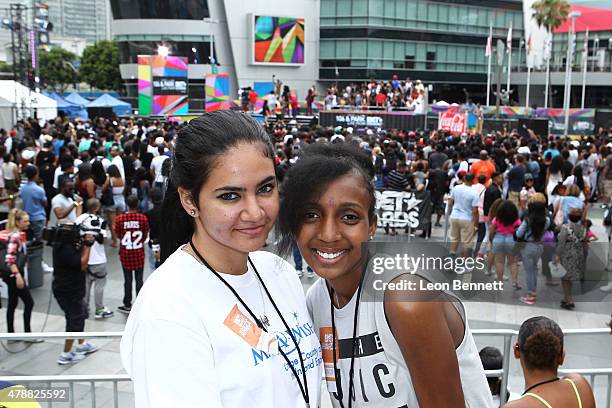 Chrystal Aguilera and Admena Sembo attend the BET & Make A Wish Foundation Recipients at the BET Experience At LA. Live Day 2- Weekend Events on June...