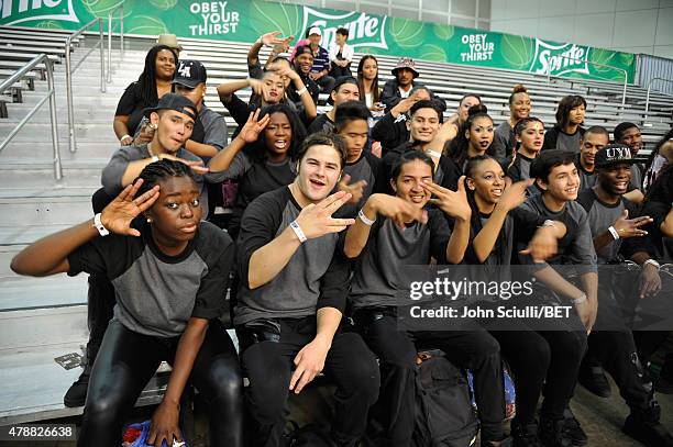 Dancers attend the dance competition sponsored by King.com during the 2015 BET Experience at the Los Angeles Convention Center on June 27, 2015 in...