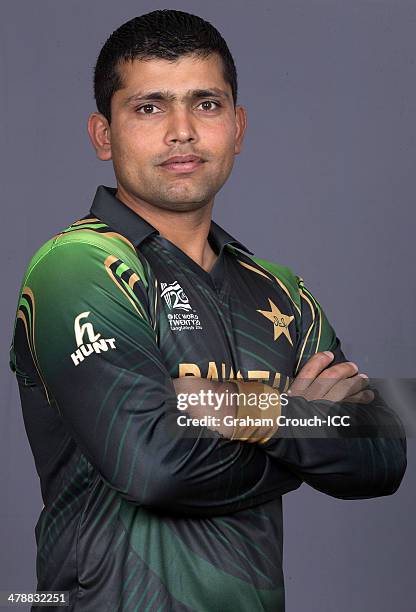 Kamran Akmal of Pakistan at the headshot session at the Pan Pacific Hotel, Dhaka in the lead up to the ICC World Twenty20 Bangladesh 2014 on March...