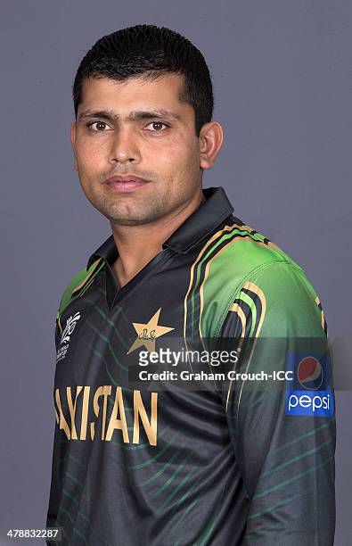Kamran Akmal of Pakistan at the headshot session at the Pan Pacific Hotel, Dhaka in the lead up to the ICC World Twenty20 Bangladesh 2014 on March...