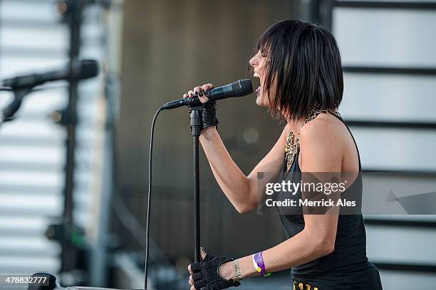 Sarah Barthel of Phantogram performs at the 2014 mtvU Woodie Awards on March 13, 2014 in Austin, Texas.