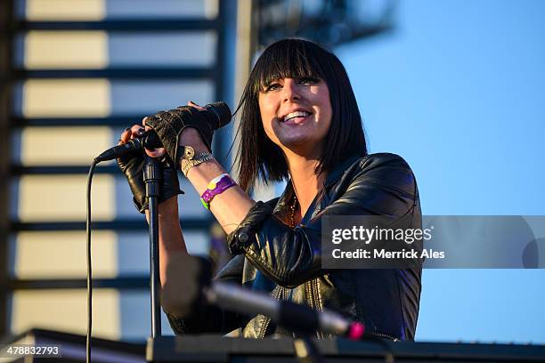 Sarah Barthel of Phantogram performs at the 2014 mtvU Woodie Awards on March 13, 2014 in Austin, Texas.