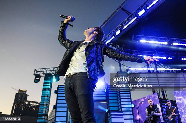 Zac Barnett of American Authors performs at the 2014 mtvU Woodie Awards on March 13, 2014 in Austin, Texas.