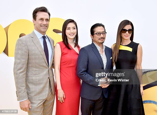 Actors Jon Hamm, Yuli Amami, Hiroyuki Sanada and Sandra Bullock arrive at the premiere of Universal Pictures and Illumination Entertainment's...