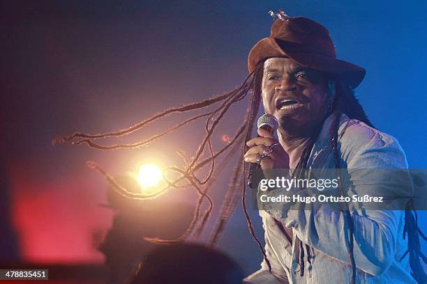 Carlinhos Brown, singer, percussionist, composer and producer, born on November 23rd, 1962 in the state of Bahia, Brazil, presented on stage on...