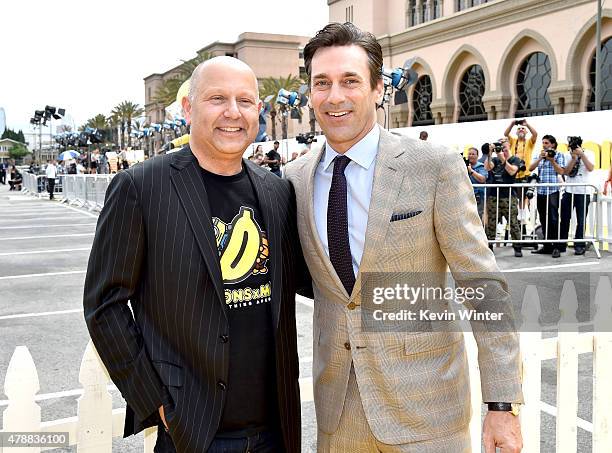 Producer Chris Meledandri and actor Jon Hamm arrive at the premiere of Universal Pictures and Illumination Entertainment's "Minions" at the Shrine...