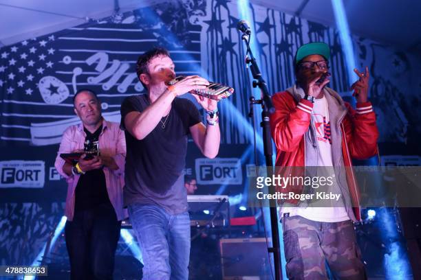 Dan the Automator, Damon Albarn and Snoop Dogg perform onstage at The Fader Fort presented by Converse during SXSW on March 14, 2014 in Austin, Texas.