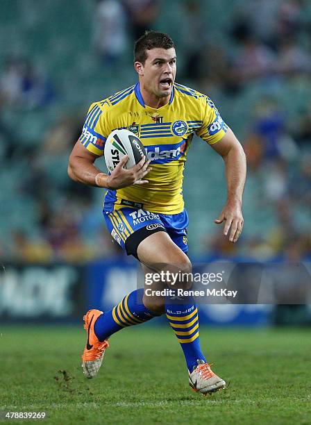Darcy Lussick of the Eels in action during the round two NRL match between the Sydney Roosters and the Parramatta Eels at Allianz Stadium on March...