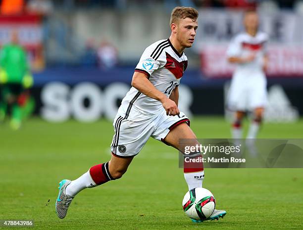 Max Meyer of Germany runs with the ball during the UEFA European Under-21 semi final match Between Portugal and Germany at Ander Stadium on June 27,...