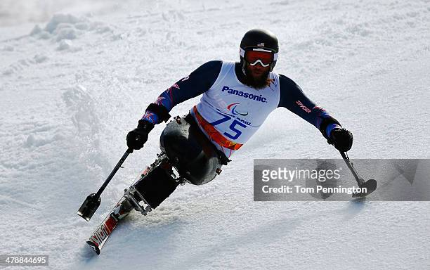 Heath Calhoun of the United States competes in the Men's Giant Slalom Sitting during day eight of the Sochi 2014 Paralympic Winter Games at Rosa...