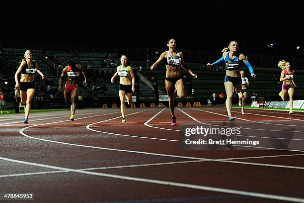 Sally Pearson crosses the finish line to win the Womens 200m race during the Sydney Track Classic at Sydney Olympic Park Sports Centre on March 15,...