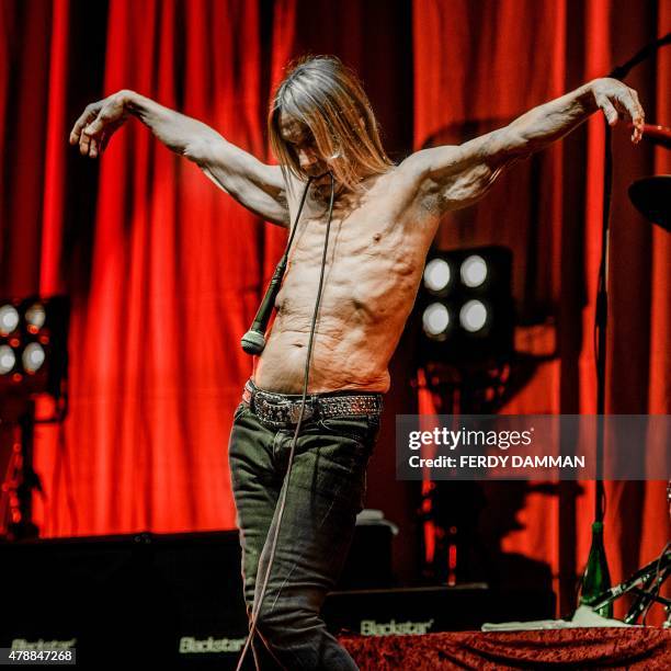 Singer Iggy Pop performs on stage during the second day of the Dutch festival Down the Rabbit Hole at Park De Groene Heuvels in Beuningen near...