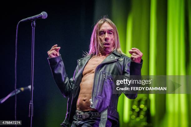 Singer Iggy Pop performs on stage during the second day of the Dutch festival Down the Rabbit Hole at Park De Groene Heuvels in Beuningen near...