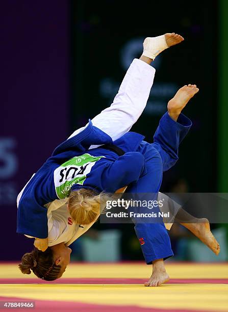 Odette Giuffrida of italy and Yulia Ryzhova of Russia compete in the Women's Team bronze medal match during day sixteen of the Baku 2015 European...