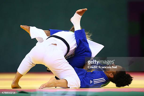 Laetitia Blot of France and Miryam Roper of Germany compete in the Women's Team gold medal match during day sixteen of the Baku 2015 European Games...