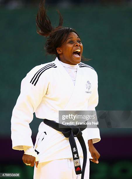 Madeleine Malonga France celebrates winning the gold in the Women's Team gold medal match during day sixteen of the Baku 2015 European Games at...