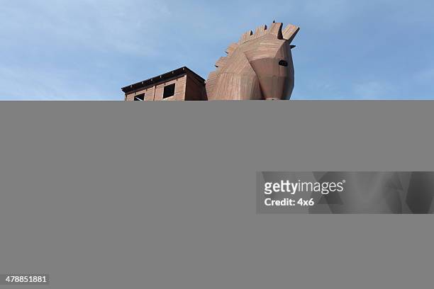 giant trojan horse replica - trojan stock pictures, royalty-free photos & images