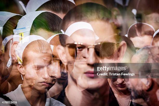 Models on the runway at the Lanvin Menswear Spring/Summer 2016 show as part of Paris Fashion Week on June 28, 2015 in Paris, France.
