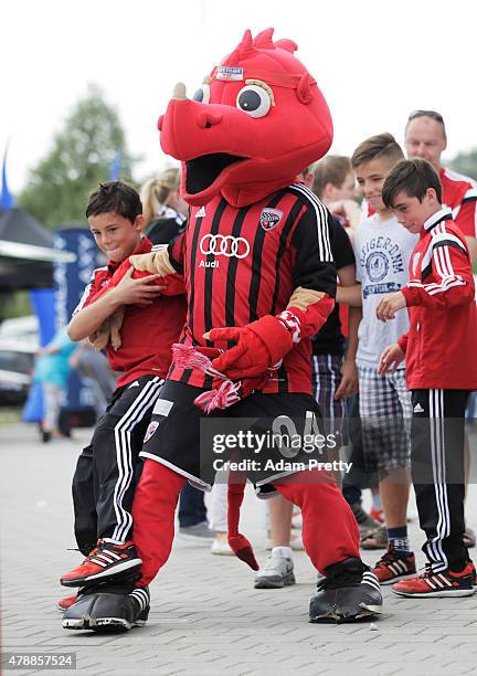 Young FC Ingolstadt fans enjoy the activities on the first day of training at Audi Sportpark on June 28, 2015 in Ingolstadt, Germany.