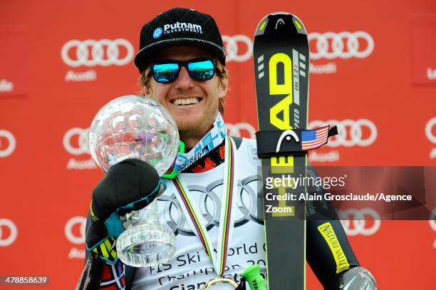 Ted Ligety of the USA takes 1st place and wins the overall giant slalom World Cup globe during the Audi FIS Alpine Ski World Cup Finals Men's Giant...