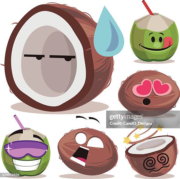coconut cartoon set a - coconut milk isolated stock illustrations