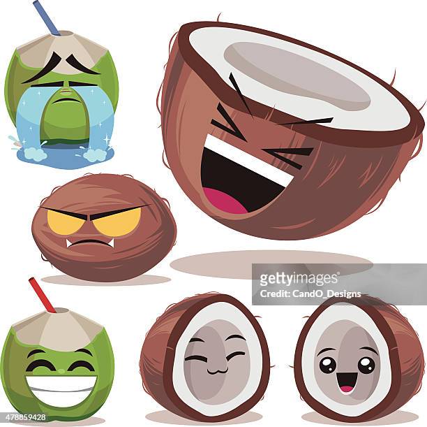 coconut cartoon set b - fruit cartoon stock illustrations