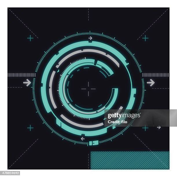 ilustraciones, imágenes clip art, dibujos animados e iconos de stock de círculo abstracto fondo de alta tecnología - hud interfaz de usuario gráfica