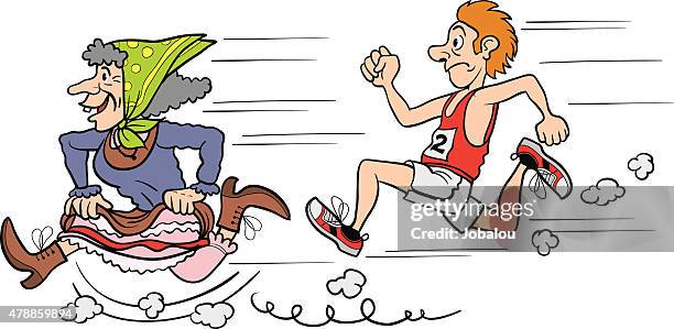 fast old lady runner - elderly exercising stock illustrations