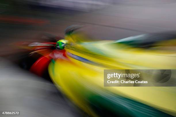 Lucas di Grassi of Brazil driving for Audi Sport Abt during qualifying on day two of the 2015 FIA Formula E Visa London ePrix Championship at...