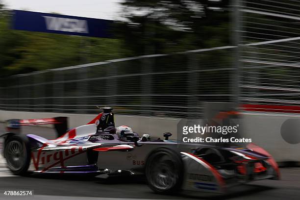 Virgin Racing driver Sam Bird of England during qualifying on day two of the 2015 FIA Formula E Visa London ePrix Championship at Battersea Park...