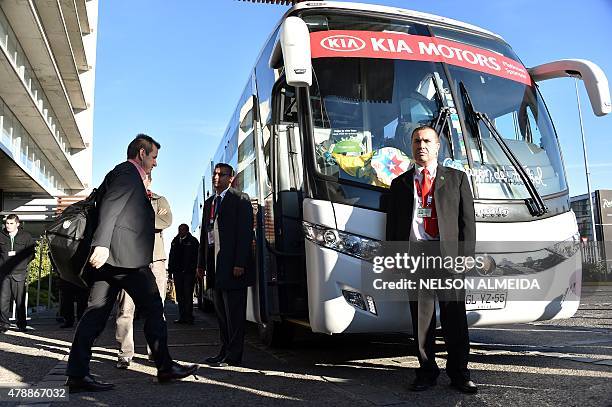 Brazil's national team coach Dunga leaves the hotel in Concepcion, Chile, on June 28 a day after crashing out of the Copa America in a quarter-final...