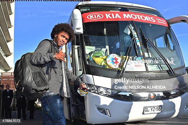 Brazil's forward Willian leaves the hotel in Concepcion, Chile, on June 28 a day after crashing out of the Copa America in a quarter-final match...