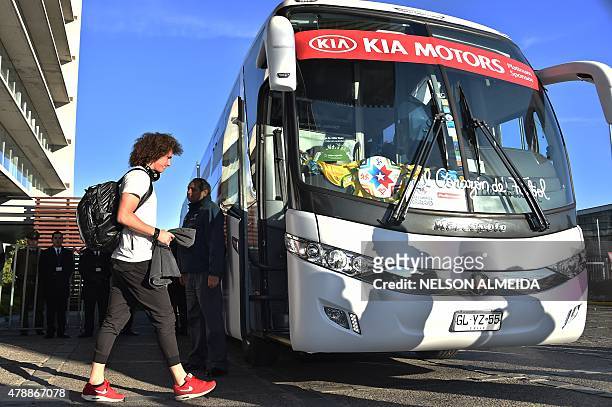 Brazil's defender David Luiz leaves the hotel in Concepcion, Chile, on June 28 a day after crashing out of the Copa America in a quarter-final match...