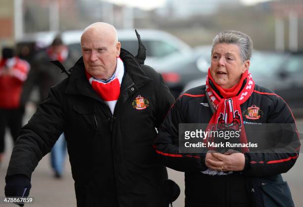 Fans arrive at the stadium of light before the Barclays English Premier League match between Sunderland and Crystal Palace at the Stadium of Light on...
