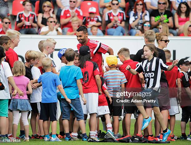 Marvin Matip of FC Ingolstadt greets the fans on the first day of training at Audi Sportpark on June 28, 2015 in Ingolstadt, Germany.