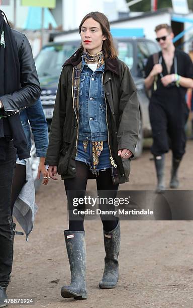 Alexa Chung at the Glastonbury Festival at Worthy Farm, Pilton on June 28, 2015 in Glastonbury, England.