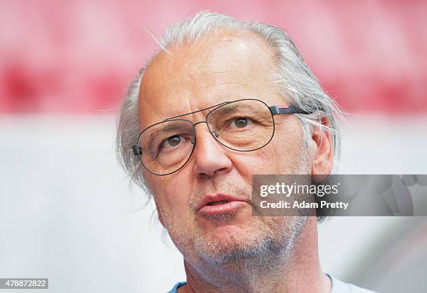 Peter Jackwerth of FC Ingolstadt speaks to the media during first day of training at Audi Sportpark on June 28, 2015 in Ingolstadt, Germany.