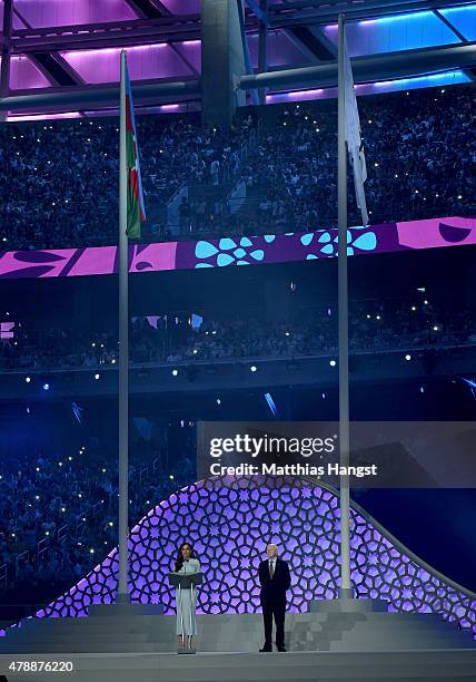 First Lady of Azerbaijan and Chair of the Baku 2015 European Games Organising Committee, Mehriban Aliyeva makes a speech as President of the EOC...