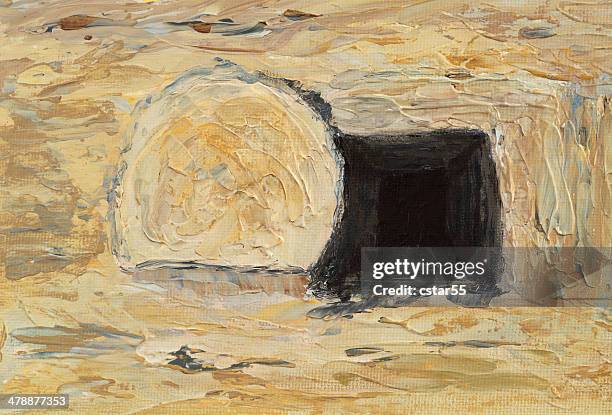 stockillustraties, clipart, cartoons en iconen met religious: easter empty tomb art painting - master of early colour photography