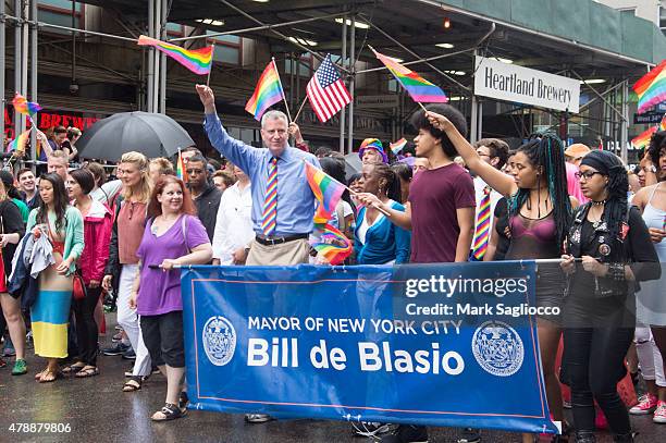 Mayor Bill de Blasio, Chirlane McCray, Dante de Blasio and Chiara de Blasio attend the New York City Pride March on June 28, 2015 in New York City.