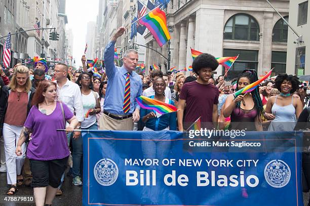 Mayor Bill de Blasio, Chirlane McCray, Dante de Blasio and Chiara de Blasio attend the New York City Pride March on June 28, 2015 in New York City.