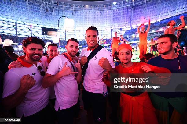 Athletes of Great Britain celebrate during the Closing Ceremony for the Baku 2015 European Games at Olympic Stadium on June 28, 2015 in Baku,...