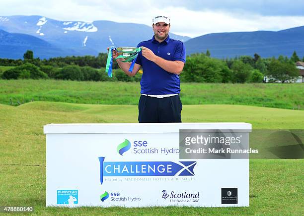 Jack Senior of England winner of the 2015 SSE Scottish Hydro Challenge at the MacDonald Spey Valley Championship Golf Course on June 28, 2015 in...