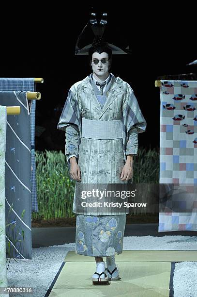Model walks the runway during the Thom Browne Menswear Spring/Summer 2016 show as part of Paris Fashion Week on June 28, 2015 in Paris, France.