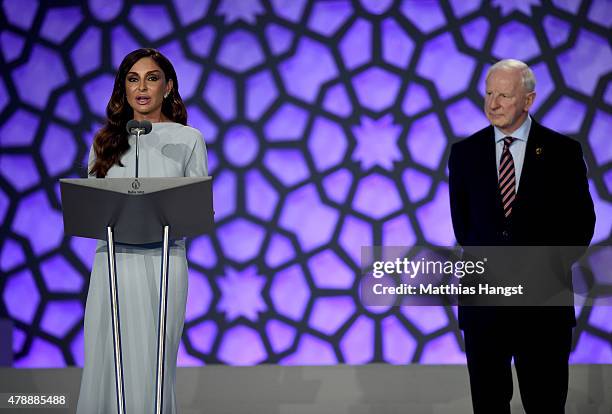 First Lady of Azerbaijan and Chair of the Baku 2015 European Games Organising Committee, Mehriban Aliyeva makes a speech as President of the EOC...