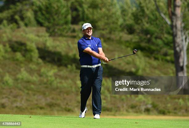 Jack Senior of England in action during the 2015 SSE Scottish Hydro Challenge at the MacDonald Spey Valley Championship Golf Course on June 28, 2015...