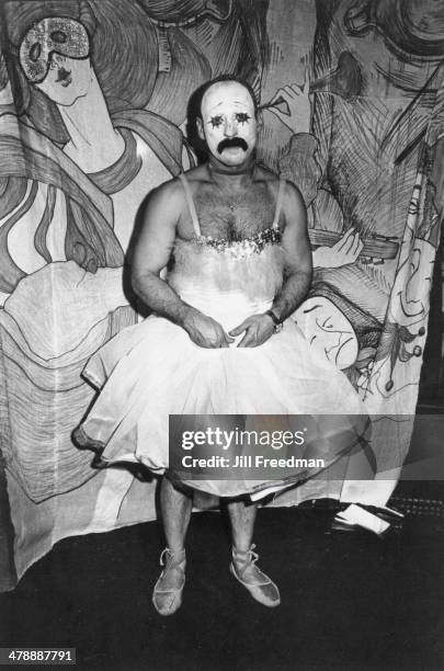 Man in a ballerina dress during Halloween in Midtown Manhattan, New York City, circa 1977.